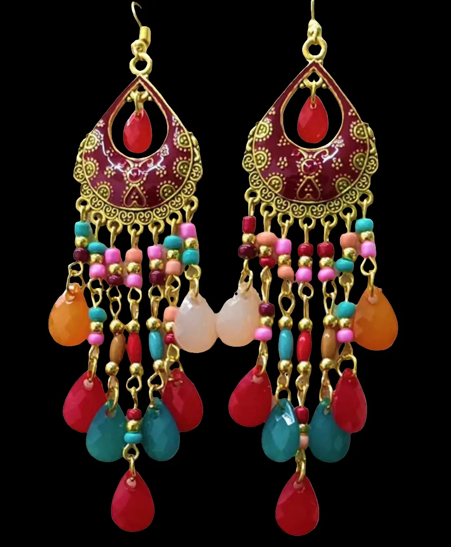 Boucles d'oreilles pendantes style Bohème coloré & doré (6 coloris)