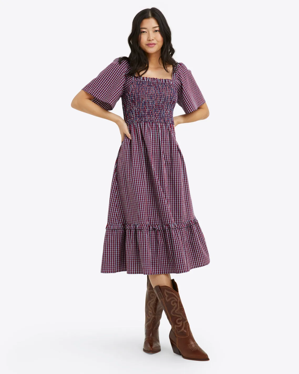 Deana Smocked Dress in Picnic Plaid