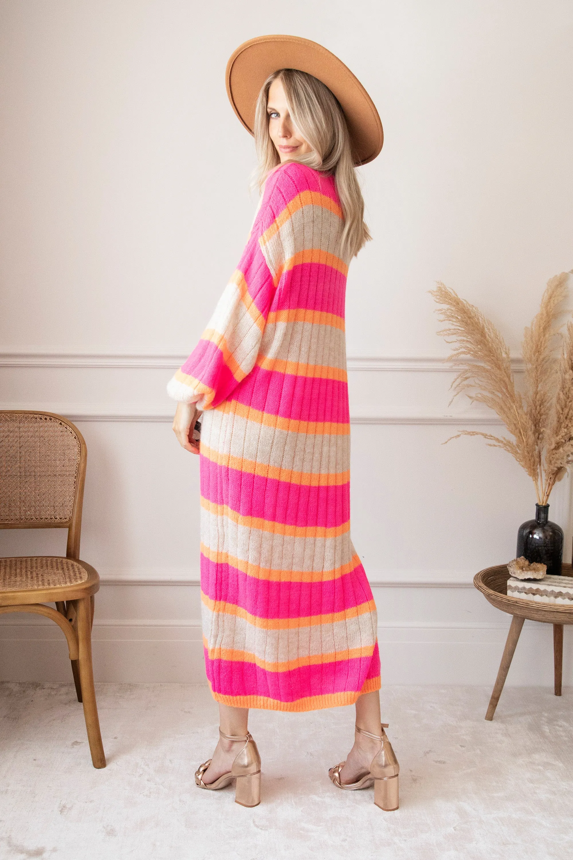 Happy Stripes Fuchsia/Cream - Sweater Dress