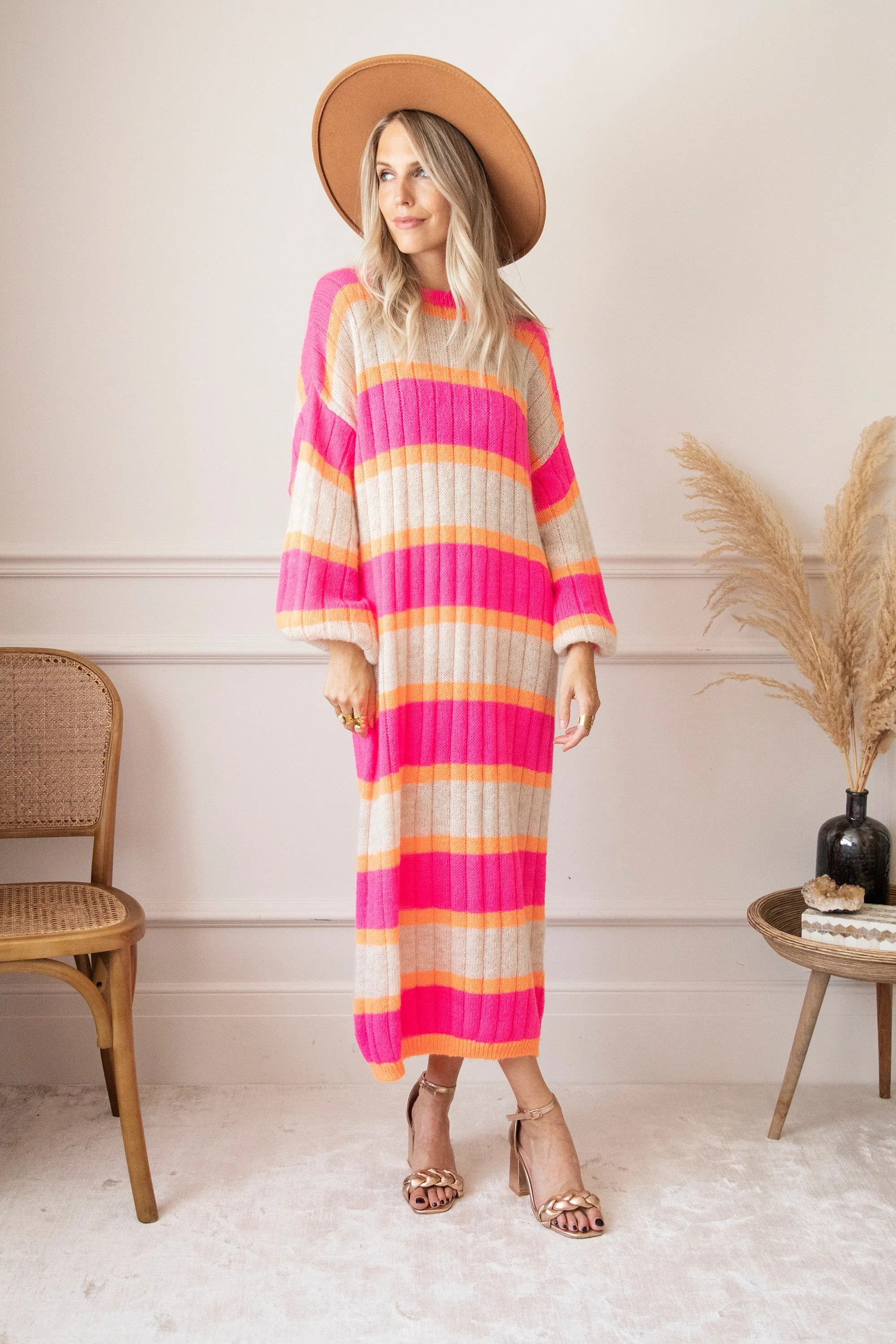 Happy Stripes Fuchsia/Cream - Sweater Dress