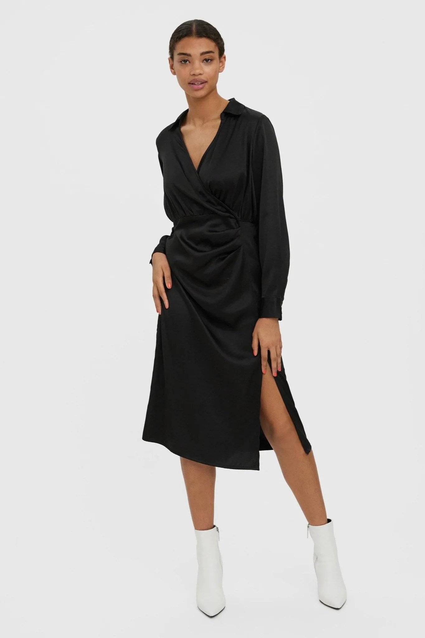 Kleo Calf Shirt Dress - Black