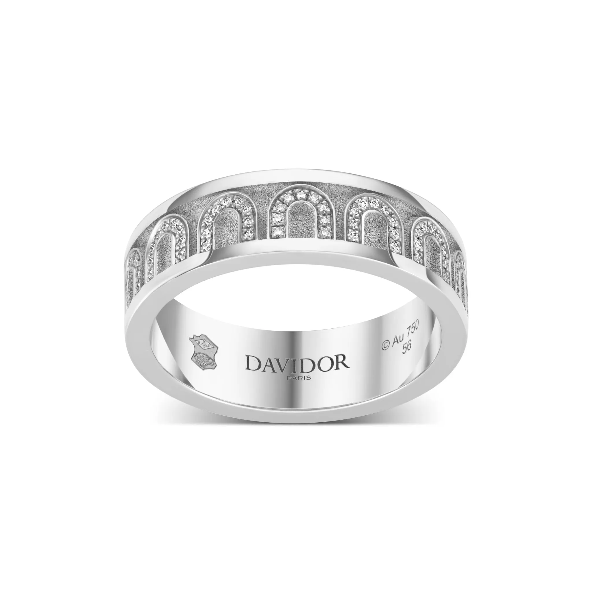 L'Arc de DAVIDOR Ring MM, 18k White Gold with Satin Finish and Arcade Diamonds