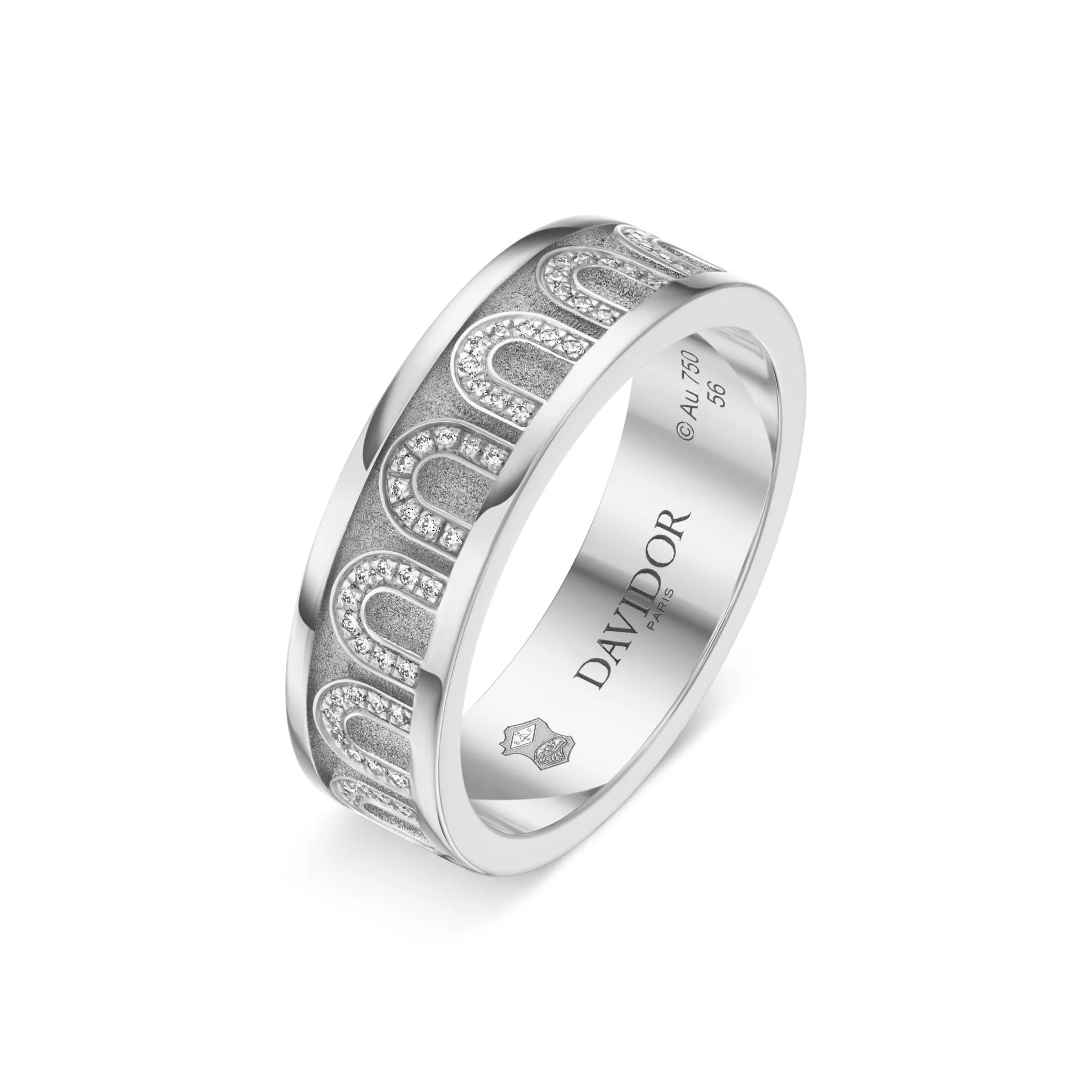 L'Arc de DAVIDOR Ring MM, 18k White Gold with Satin Finish and Arcade Diamonds