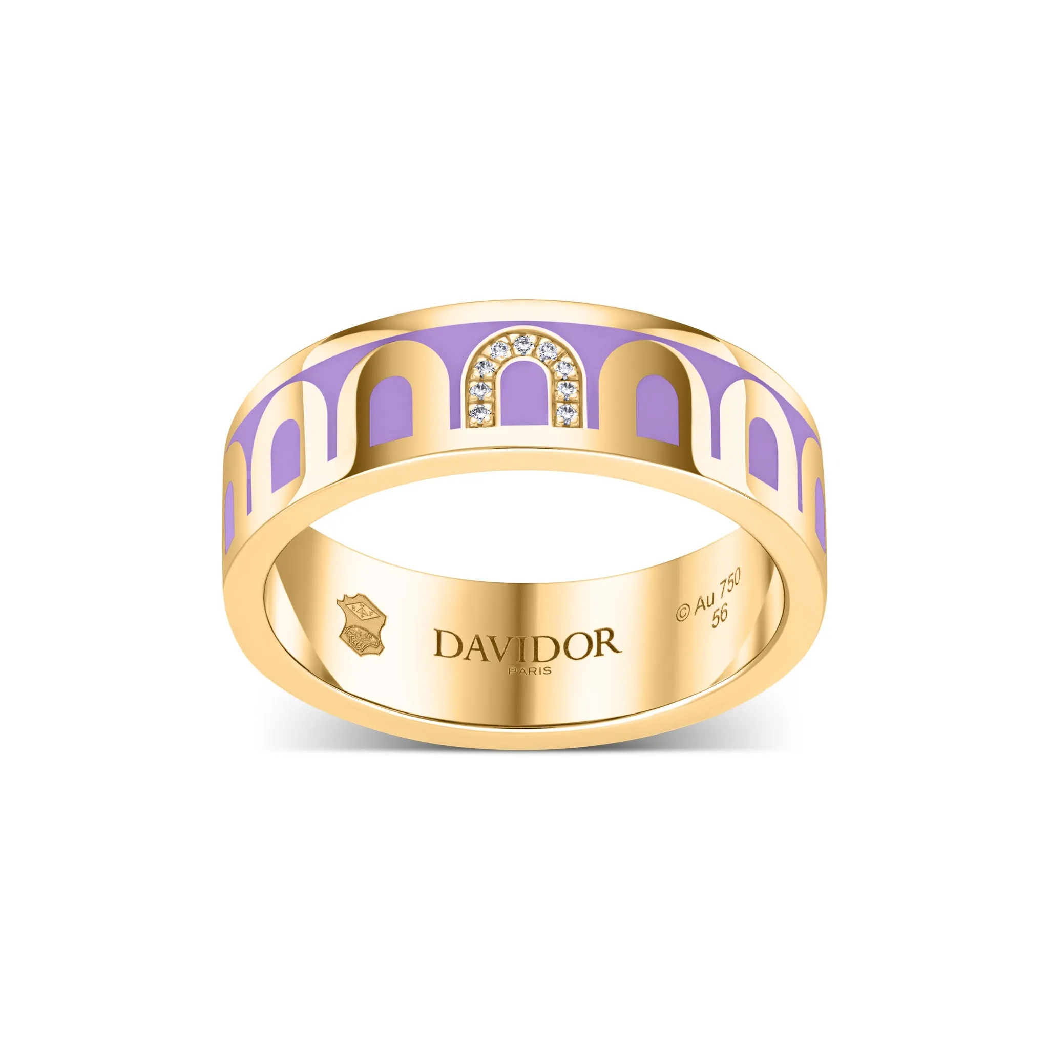 L’Arc de DAVIDOR Ring MM, 18k Yellow Gold with Lavande Lacquered Ceramic and Porta Simple Diamonds