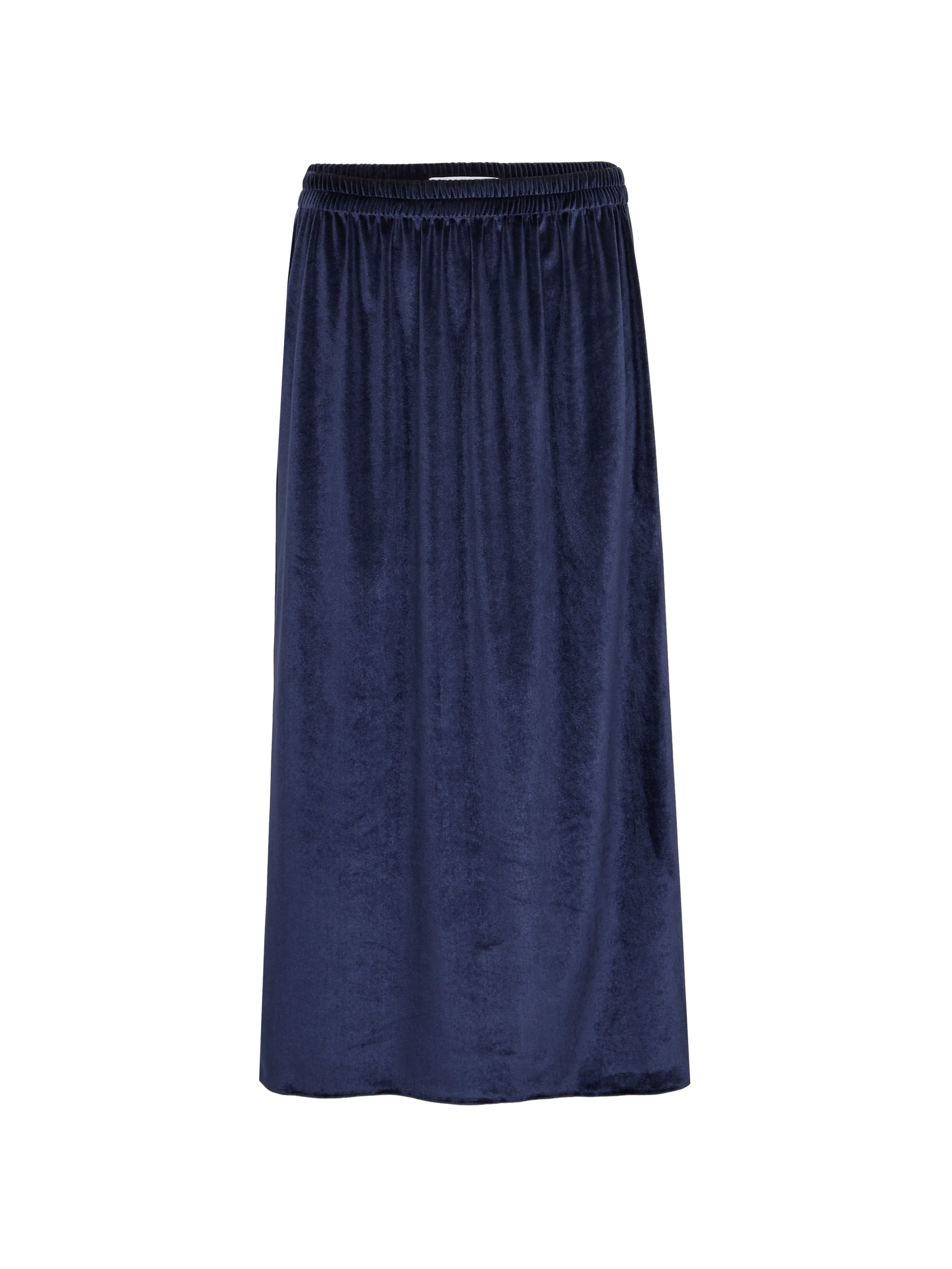 NONA - Jupe longue droite taille élastiquée velours Navy