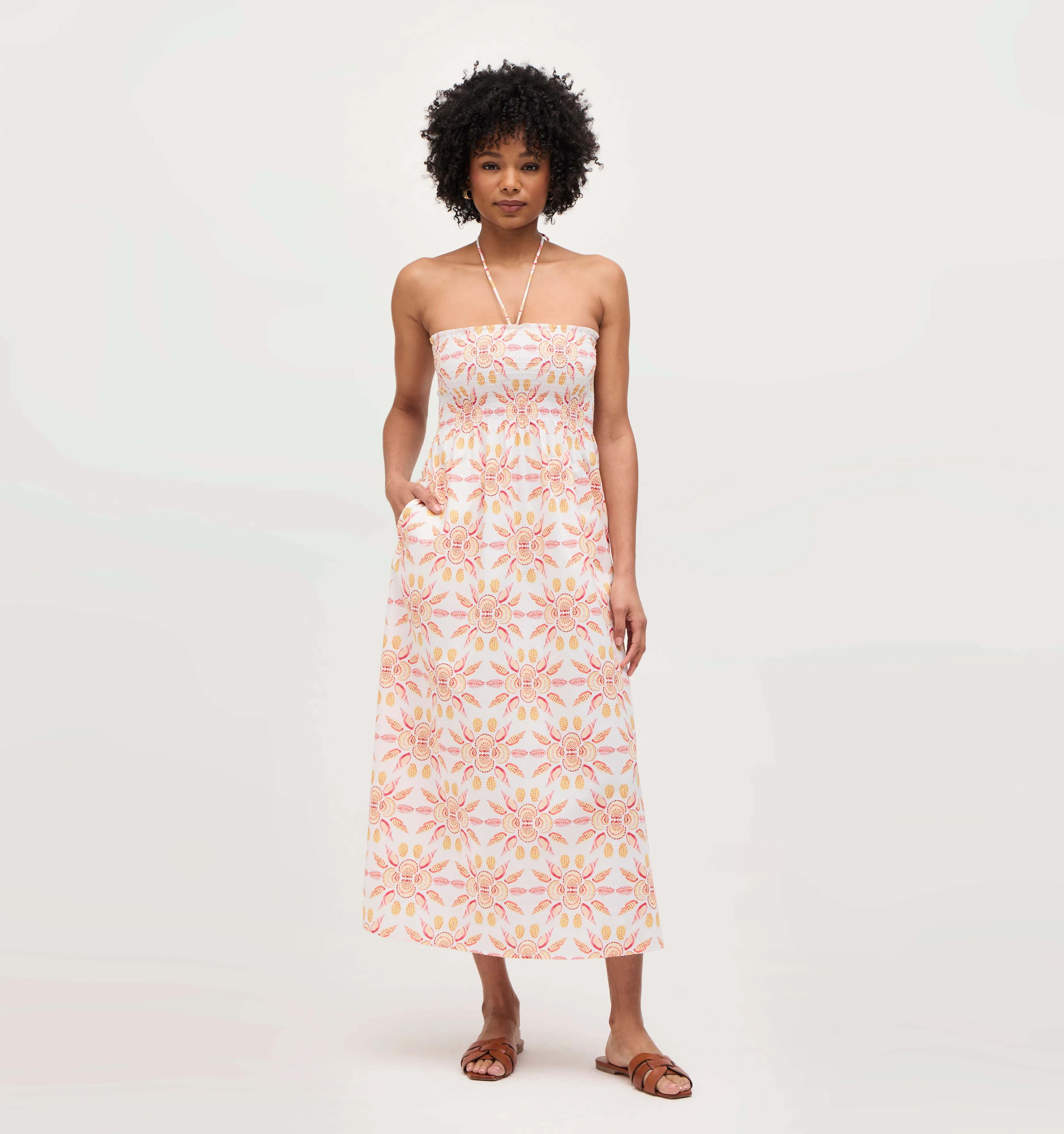 The Lucy Nap Dress - Orange Shell Mosaic Cotton